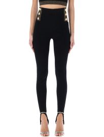 Balmain Button embellished stirrup leggings at Cettire