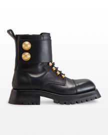 Balmain Calfskin Button Cuff Ranger Boots at Neiman Marcus