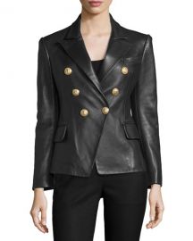 Balmain Classic Leather Double-Breasted Blazer  Black at Neiman Marcus