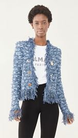 Balmain Collarless Fringed Tweed Jacket at Shopbop