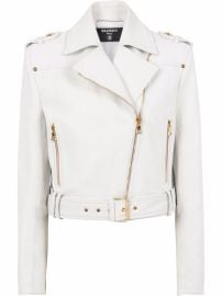 Balmain Cropped Leather Biker Jacket - at Farfetch