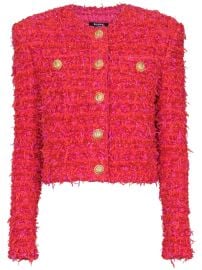 Balmain Cropped Tweed Jacket Red at Farfetch