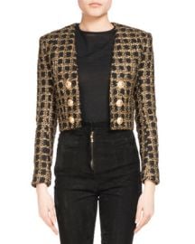 Balmain Cropped Tweed Open-Front Jacket at Neiman Marcus