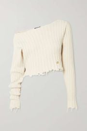 Balmain Distressed Ribbed Cotton Blend Sweater and Skirt at Net a Porter