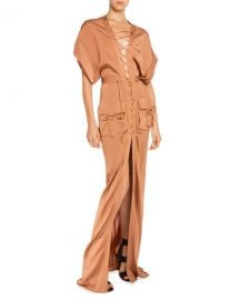 Balmain Dolman-Sleeve Lace-Front Cargo Maxi Dress at Bergdorf Goodman