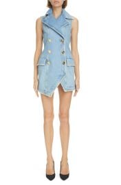 Balmain Double Breasted Sleeveless Denim Minidress in 6Fc Bleu Jean Clair  at Nordstrom