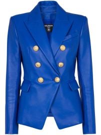 Balmain Double breasted leather blazer at Farfetch