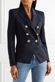 Balmain Double-breasted wool-twill blazer at Net A Porter