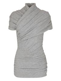 Balmain Draped short-sleeve Knit Top Grey at Farfetch