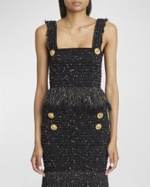 Balmain Fringe Tweed Peplum Bra Top at Neiman Marcus