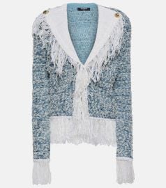 Balmain Fringed denim tweed jacket at Mytheresa