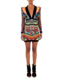 Balmain Geometric Printed Knit Dress with Plunging Neckline at Neiman Marcus