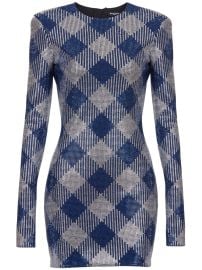 Balmain Gingham Rhinestone Mini Dress Blue at Farfetch