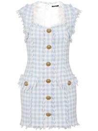 Balmain Gingham Tweed Minidress Blue at Farfetch