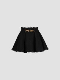 Balmain Goldtone Chain-Detailed Tweed Flared Miniskirt | Saks Fifth Avenue at Saks Fifth Avenue