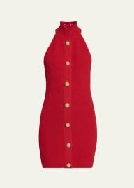 Balmain Halter Vichy Knit Mini Dress at Bergdorf Goodman
