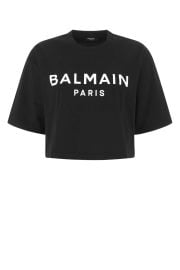 Balmain Logo Printed Cropped T Shirt at Cettire