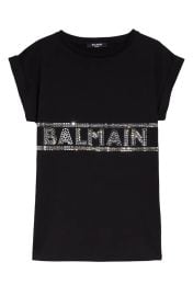 Balmain Logo embellished T shirt Dress in Black at Nordstrom