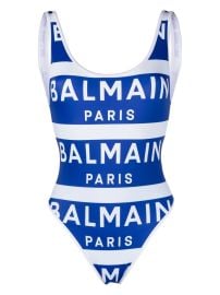 Balmain Logo print U neck swimsuit at Farfetch