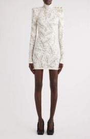 Balmain Long Sleeve Velvet Groseille Knit Mini Dress at Nordstrom