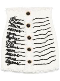 Balmain Love Letter-embroidered Tweed Mini Skirt White at Farfetch