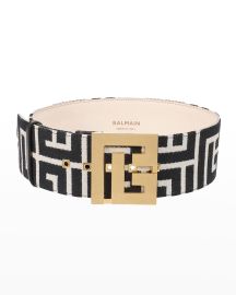 Balmain Maxi Monogram Jacquard Buckle Belt at Neiman Marcus