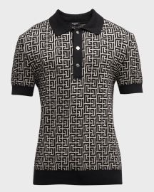 Balmain Menx27s Monogram Jacquard Polo Shirt at Neiman Marcus