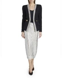 Balmain Metallic Coated Zip Front Midi Skirt at Neiman Marcus