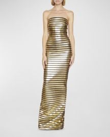 Balmain Metallic Striped Strapless Bustier Gown at Neiman Marcus