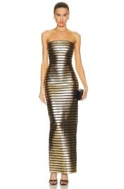 Balmain Metallic Striped Strapless Bustier Gown at Forward