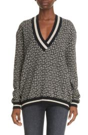 Balmain Monogram Jacquard Merino Wool Blend Sweater at Nordstrom