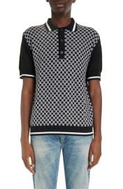 Balmain Monogram Jacquard Short Sleeve Merino Wool Polo Sweater at Nordstrom