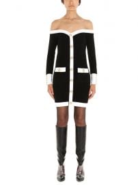 Balmain Off-Shoulder Contrasting Trim Dress at Cettire