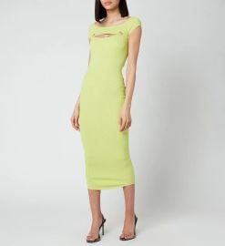 Balmain Off the Shoulder Ribbed Knitted Midi Dress at Neiman Marcus