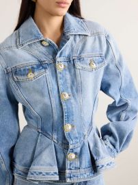 Balmain Peplum Denim Jacket with Gold Tone Buttons at Net a Porter