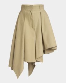 Balmain Pleated High Low Cotton Midi Skirt at Neiman Marcus