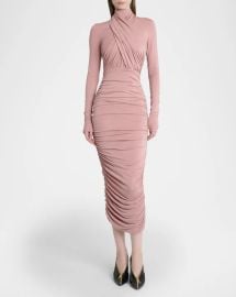Balmain Pleated Jersey Midi Dress at Neiman Marcus