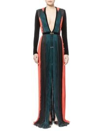 Balmain Plisse Chiffon Colorblock Dress Orange Vert Noir at Neiman Marcus