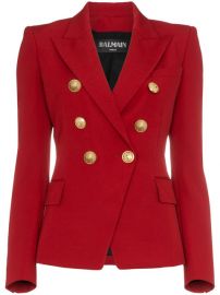 Balmain Red Double Breasted Virgin Wool Blazer at Farfetch