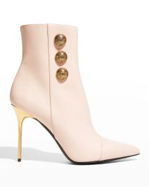 Balmain Roni Metallic-Heel Calfskin Booties at Neiman Marcus