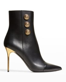 Balmain Roni Metallic-Heel Calfskin Booties at Neiman Marcus