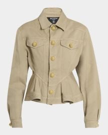 Balmain Ruffled Cotton Canvas Jacket at Neiman Marcus