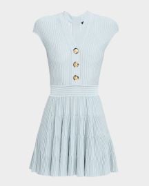 Balmain Short-Sleeve Flechage Knit Flare Mini Dress at Neiman Marcus