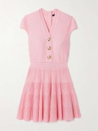 Balmain Short Sleeve Flechage Knit Flare Mini Dress in blueshite at Net a Porter