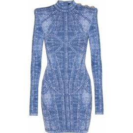 Balmain Short jacquard knit dress with denim effect at Nordstrom