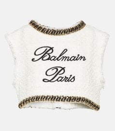 Balmain Signature embroidered tweed crop top at Mytheresa