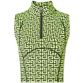 Balmain Sleeveless Zip Monogram Crop Top Black amp Neon Yellow END US at End