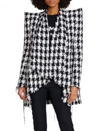 Balmain Strong-Shoulder Houndstooth Frayed Tweed Jacket at Neiman Marcus