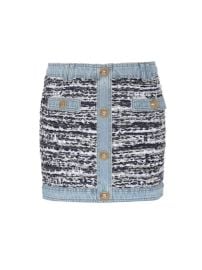 Balmain Tweed and denim mini skirt - Blue - Women TF14025K045GAE at THEBS