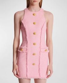 Balmain Vichy Tweed Sleeveless Mini Dress at Neiman Marcus